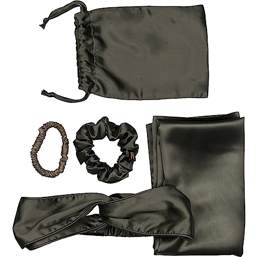 silk Headband with Silk Pillowcase, One Silk Travel Bag, One Silk Med, Scrunchie Set